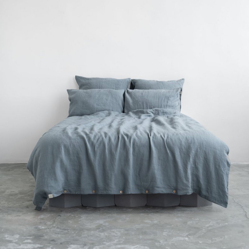 Set copripiumino in lino blu nebbia