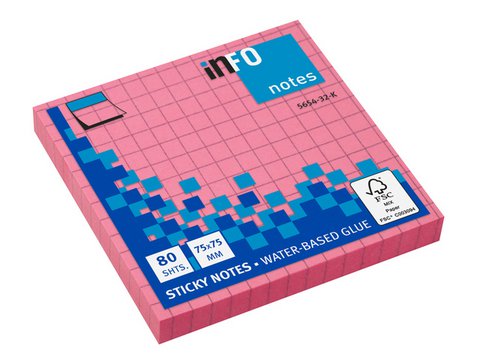 Info notes 75x75mm ruitjes fel roze 80 blad