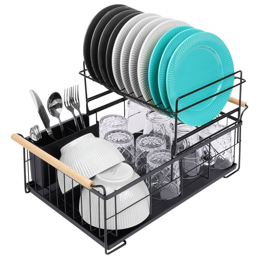 Dish drying rack black two-tier metal 48x29x28.5 cm