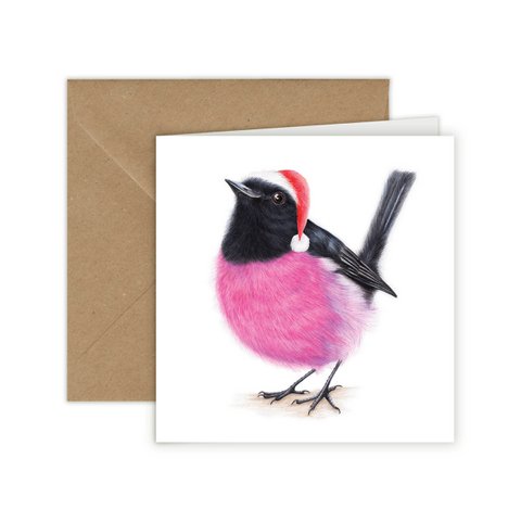 Kerstkaart, vogelwenskaart, kerstkaart, Pink Robin