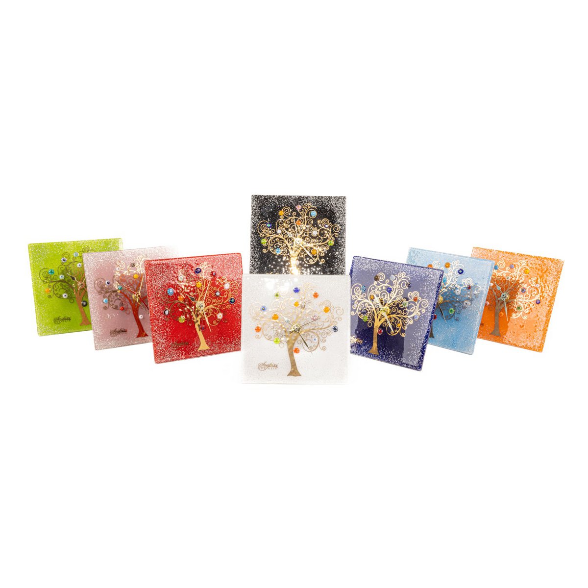 Vierkante tafel klok in murano -glas, cadeau -idee, gunsten, gouden decoratie van het leven
