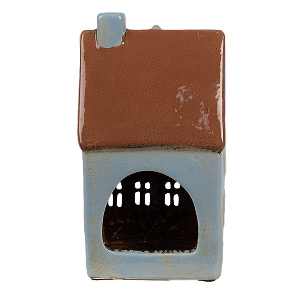 Photophore Maison 11x8x20 cm Bleu Marron Photophore en céramique