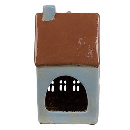 Photophore Maison 11x8x20 cm Bleu Marron Photophore en céramique