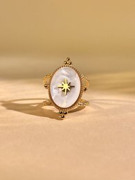 Witte hacre ovale ring gouden roestvrij staal