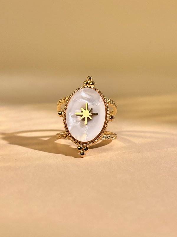 Witte hacre ovale ring gouden roestvrij staal