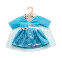  Doll coat "Ice Princess" with cape, size 35-45 cm. Blue dress with snowflake pattern, long sleeves, and a cape.
