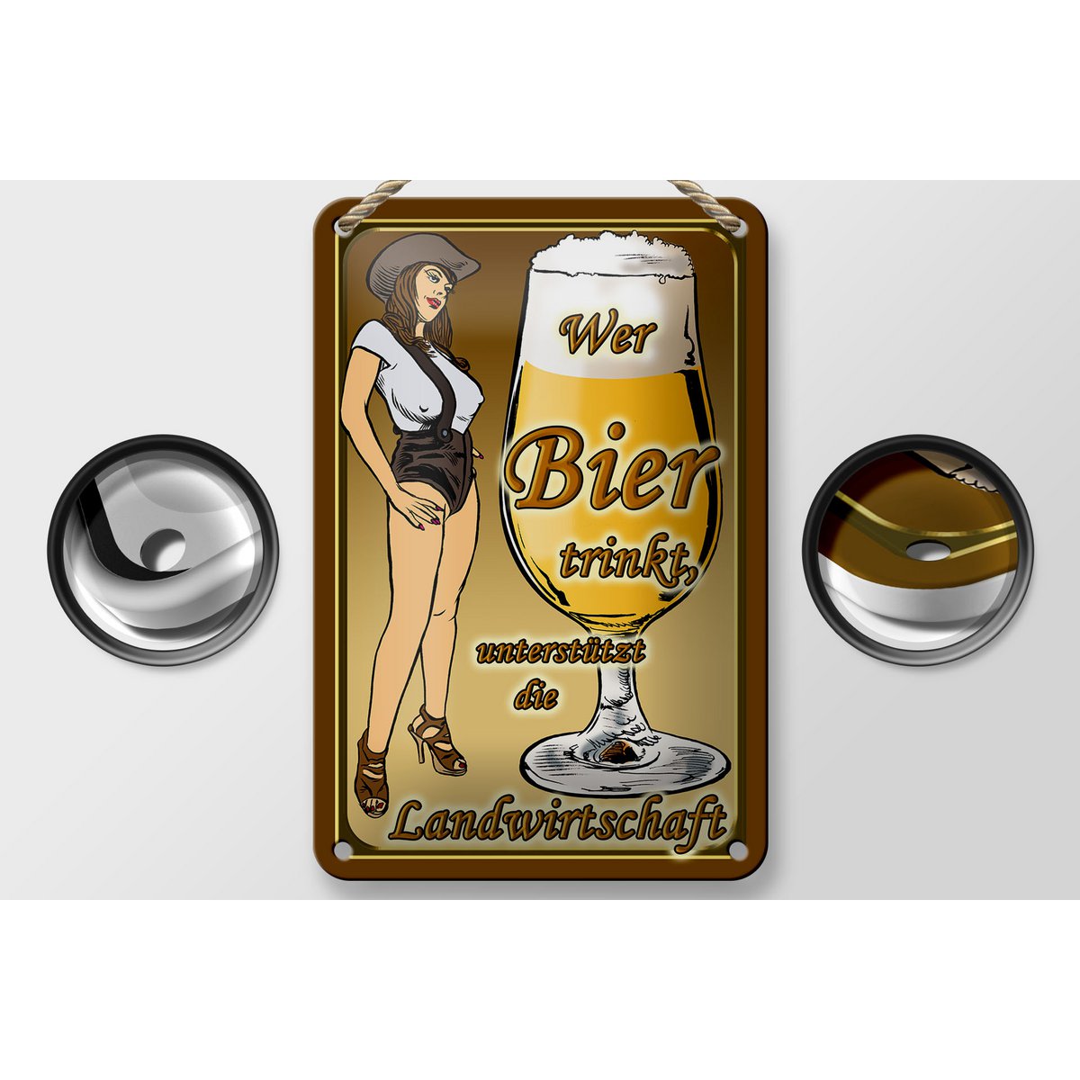 Tin sign Pinup 12x18cm who drinks beer supports country decoration