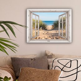 Canvas Maleri - Wall Decoration - View - Beach - Sea - Dunes - Sand - Water - Helmgras