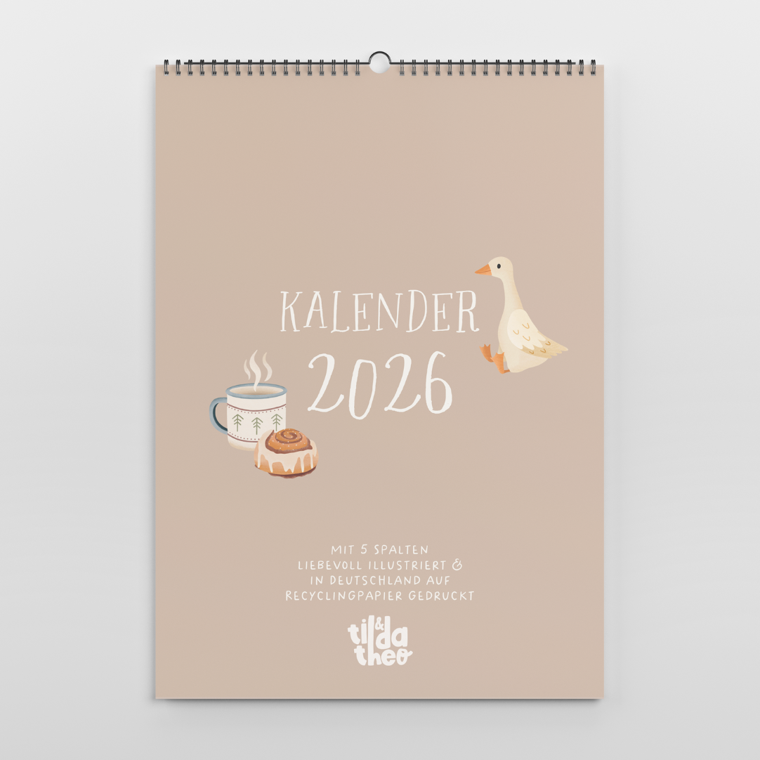 Family calendar 2026 A3 Tilda&Theo - cozy motifs illustrated calendar with 5 columns