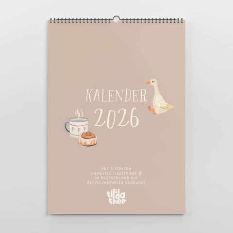 Family calendar 2026 A3 Tilda&Theo - cozy motifs illustrated calendar with 5 columns