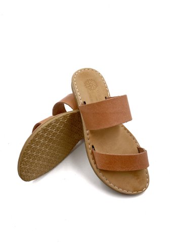 Platte leren sandalen met open teen voor dames, Griekse zomer lederen sandalen beige, platte damessandalen van echt leer, Sandalmania sandalen
