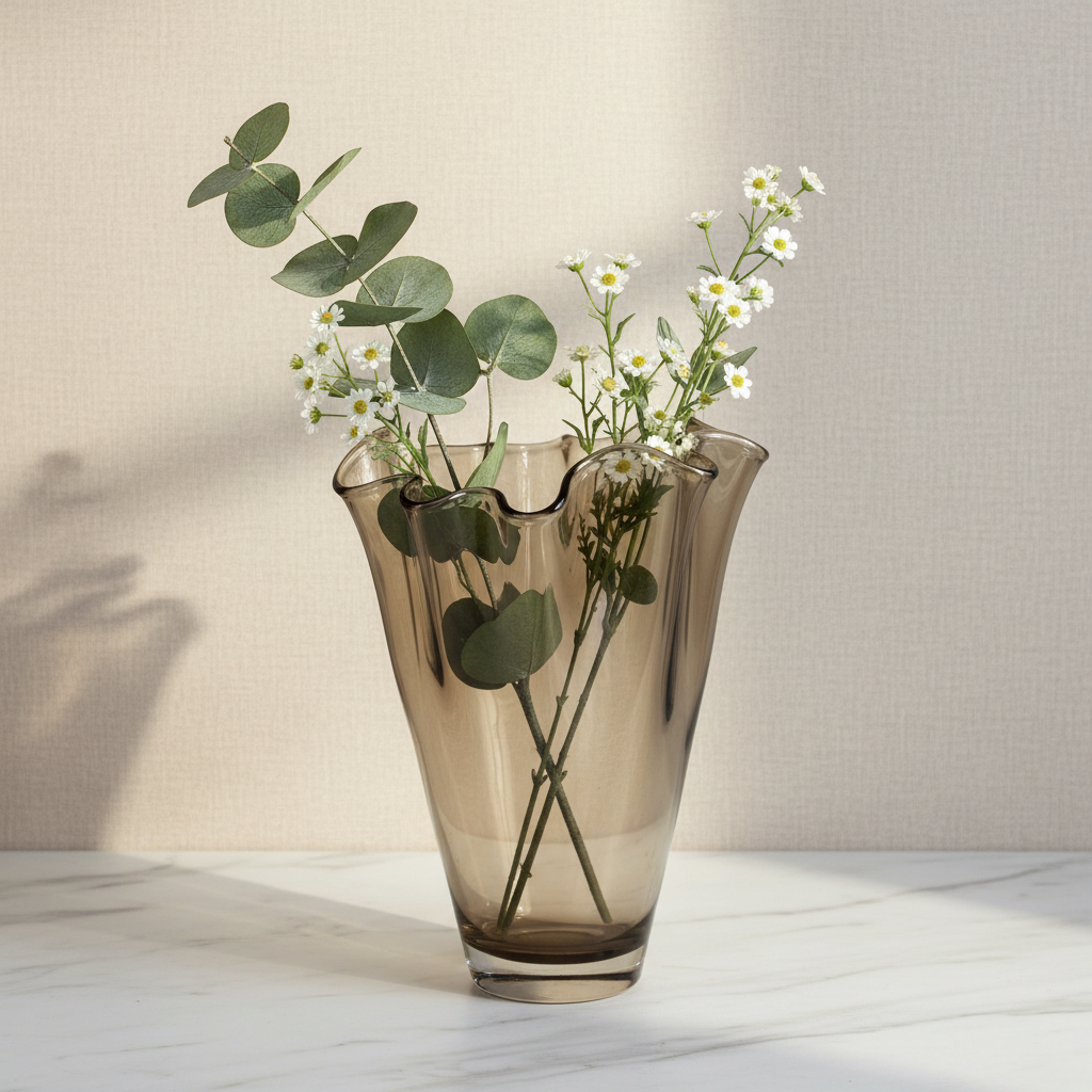 Vase glas bølget brun taupe glas vase bord vase 21 x 21 x 30 cm