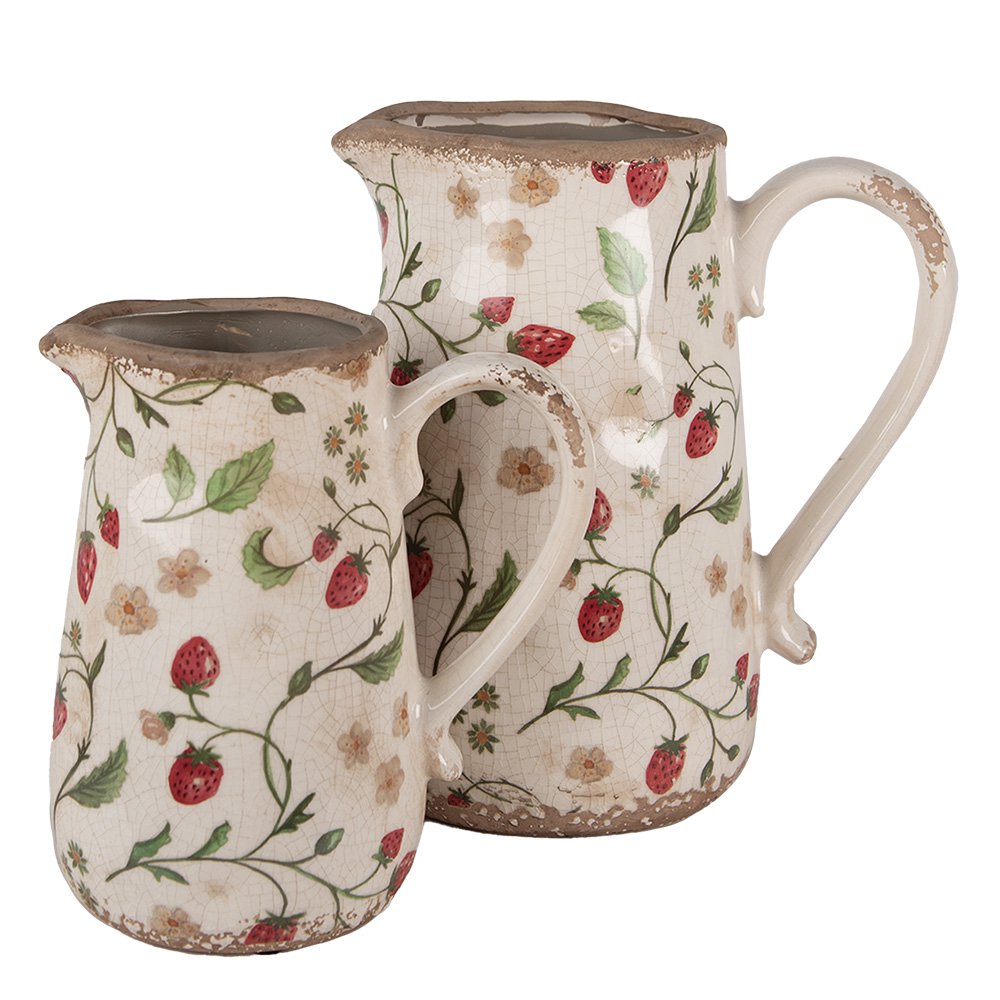 Decoratie Kan 16x12x18 cm Beige Rood Keramiek Aardbeien Schenkkan