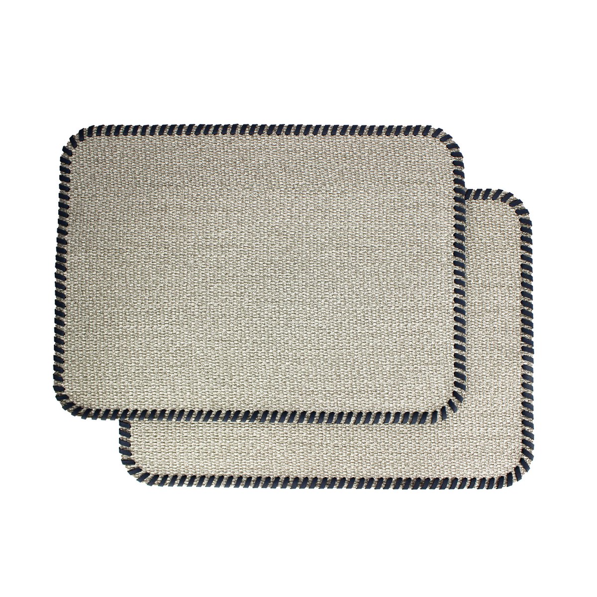 Tischset 4er Set Gewebe hellgrau mit Umrandung Lederband