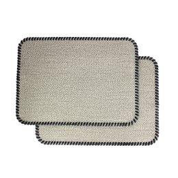 Tischset 4er Set Gewebe hellgrau mit Umrandung Lederband