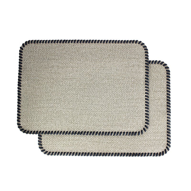 Tischset 4er Set Gewebe hellgrau mit Umrandung Lederband