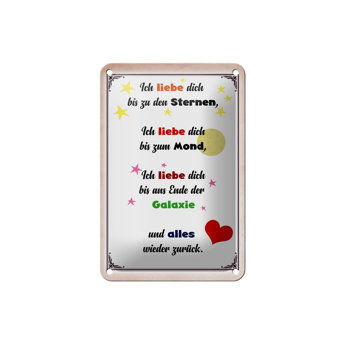 Tin sign saying 12x18cm I love you to the stars decoration