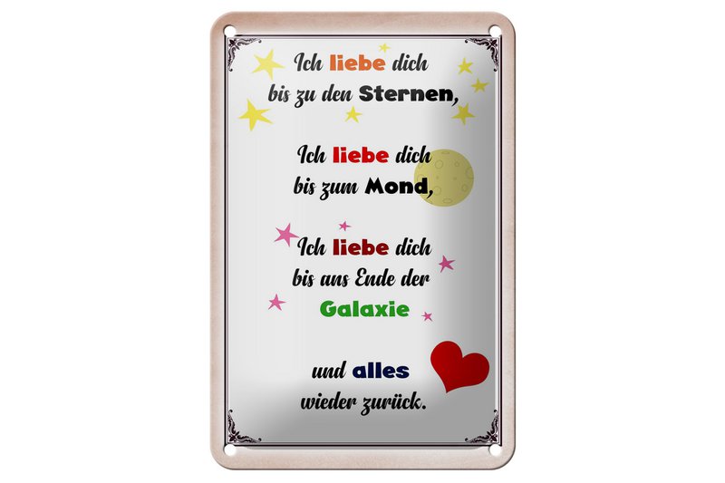 Tin sign saying 12x18cm I love you to the stars decoration