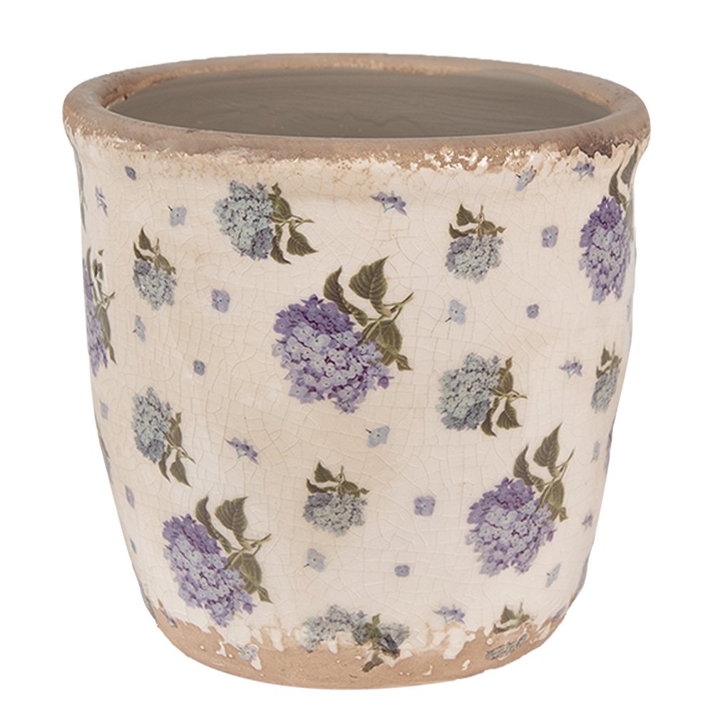 Bloempot Ø 13x12 cm Beige Blauw Keramiek Bloemen Bloempot Binnen