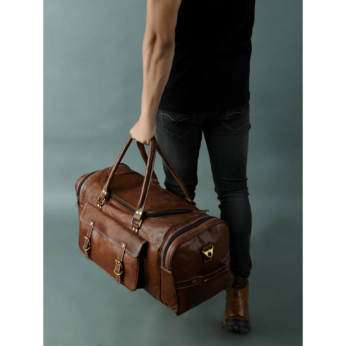Handmade Full-Grain Leather "Legacy" Duffle – 24" (61cm) Artisan Vintage Travel Bag with Eco-Tanned Sustainability