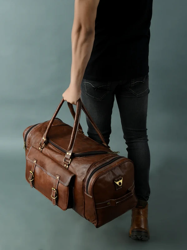 Håndlavet fuldnarvet læder "Legacy" duffel – 24" (61 cm) Artisan Vintage rejsetaske med øko-garvet bæredygtighed