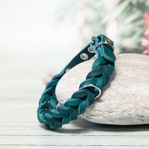 Leather collar | blue-green | 4 sizes | Handcrafted
