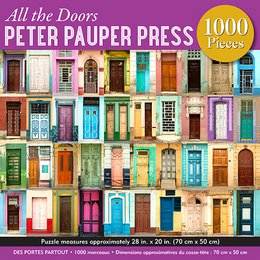 Colorful doors puzzle 1000 pieces, vibrant architectural design, multicolor collection pattern, Peter Pauper Press