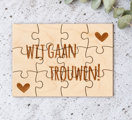 Aankondiging houten puzzel | Wij gaan trouwen!