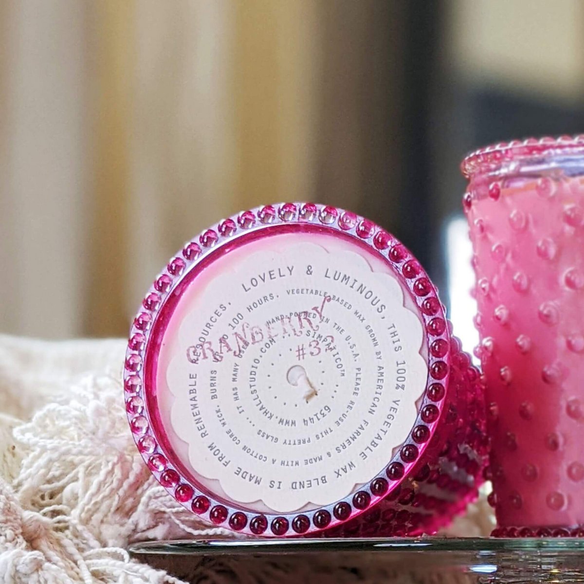 Simpatico Hobnail Glass Candle 16oz - #32 Cranberry
