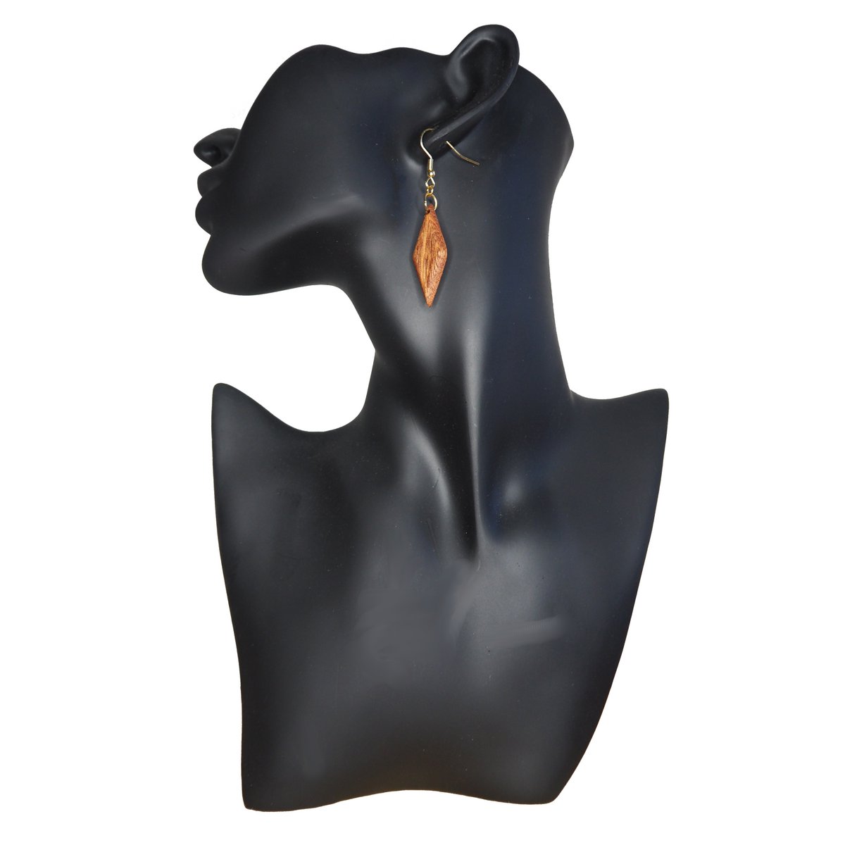 Boucles d'oreilles pendantes en forme de diamant en bois d'acajou fin, très léger, surface huilée mate, boucles d'oreilles en acier inoxydable plaqué or ou argent