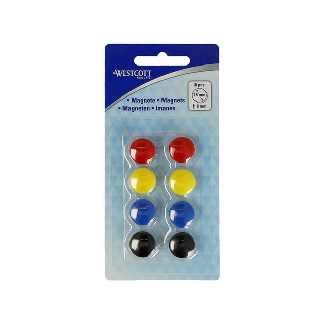 Magnete Westcott confezione assortita da 8 pz. 15mmx8mm 100gr. tappo: 3-4 fogli 80gr. carta