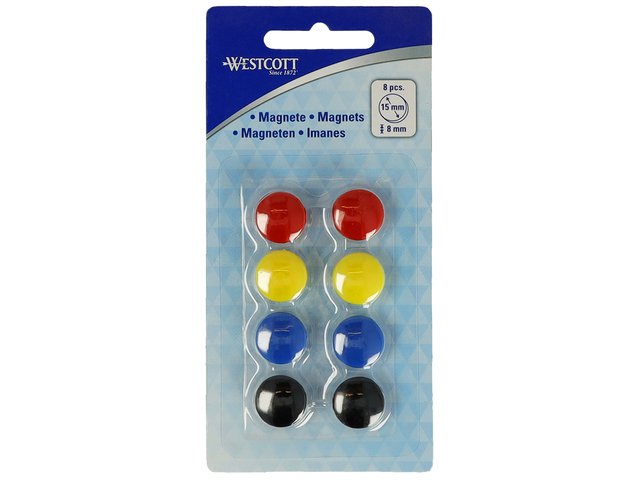 Magneet Westcott assorti pak à 8st. 15mmx8mm 100gr. cap: 3-4 vel 80gr. papier
