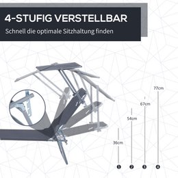  Sonnenliege klappbar Gartenliege mit Dach, Liegestuhl mit 4-Fach verstellbare Rückenlehne, wetterfeste Campingliege bis 120 kg belastbar, für Garten Strand Pool, Rot