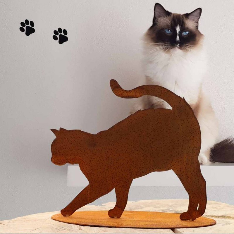 Gatto "Elly" | sulla piastra del pavimento | Figura decorativa in metallo patinato