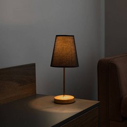 Holzbein-Lampenschirm-Tischlampe Black Hat Bronze-Körper
