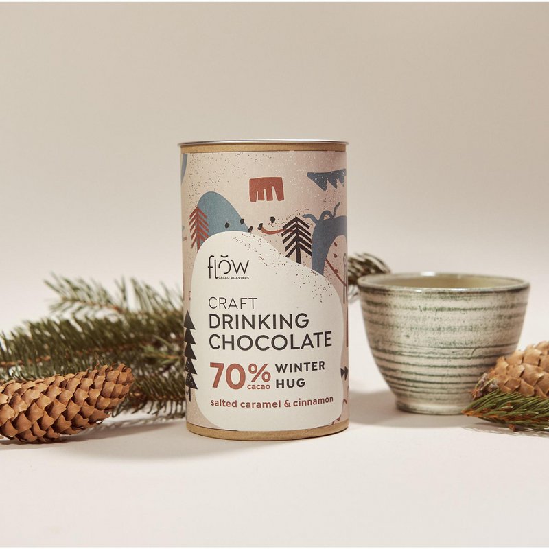 70% SALTED CARAMEL Single Origin Pure Drinking Hot chocolate. Cacao bean to cup.