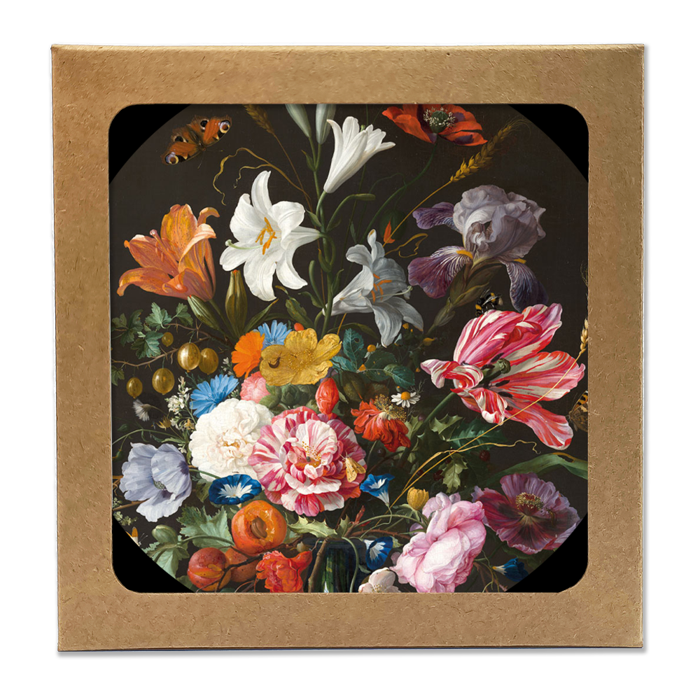 Onderzetters | Oude Meesters Bloemen - 6 stuks - Meesterwerken - Kunst - Coasters - Forex onderzetters - Rond - De Heem - Mignon - Van der Ast