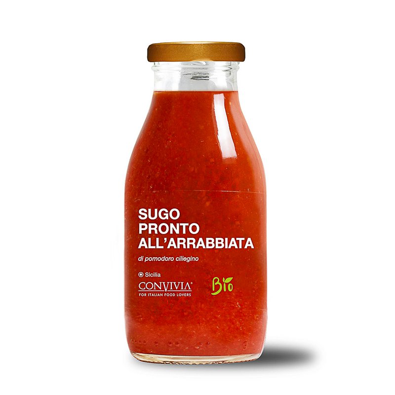 Færdiglavet økologisk cherrytomatsauce med arrabiata 250g