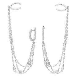 Silver Chain and Zirconia Earrings