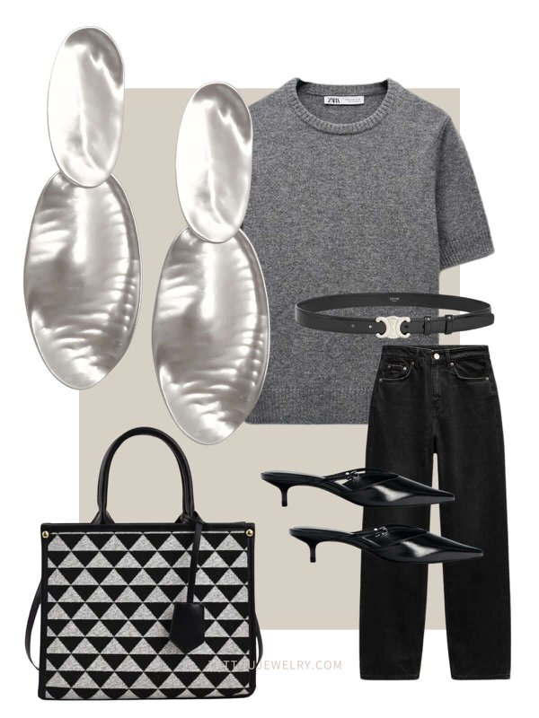 Meia silver colored statement earrings