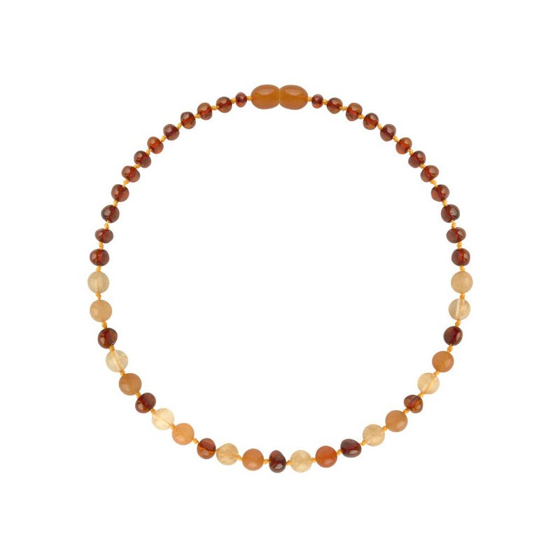 Collar de ámbar niño - coñac y aventurina - 32 cm