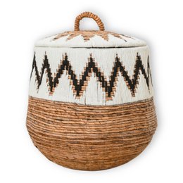 Vasketøjskurv med låg – Boho vasketøjskurv rund – Stor Boho kurv – Vævet kurv med bomuldsmønster PALEM (3 størrelser Ø33/43/55cm)