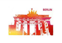 "Berlin Brandenburg Gate folding card, red pink yellow gradient watercolor design, friendship greeting card, landmark illustration"