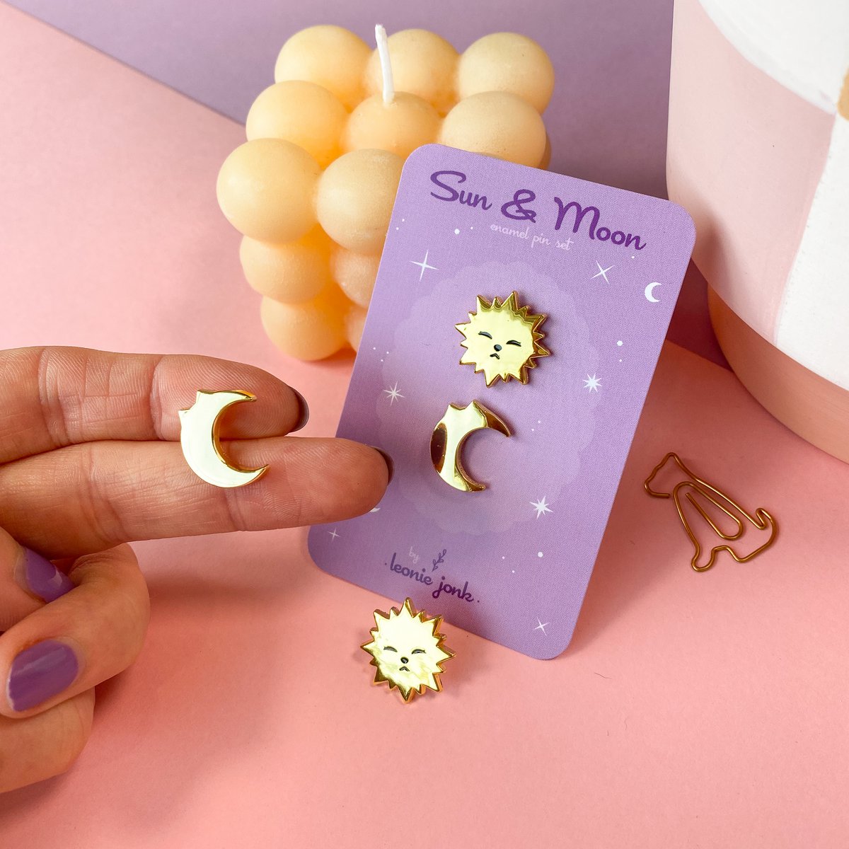 Sonne & Mond Mini-Pin-Set | Vergoldet | Harte Emaille-Pin | Pin-Brosche