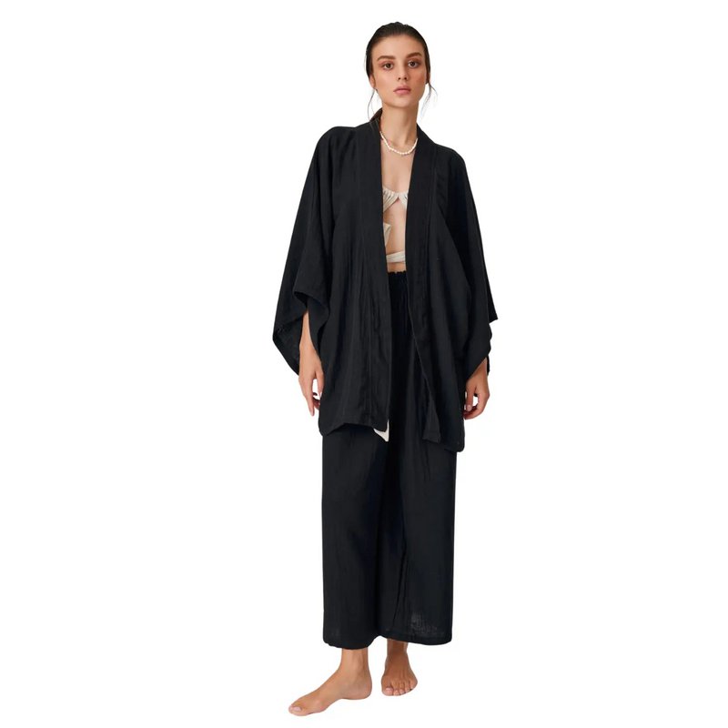 Saga Black Short Kimono