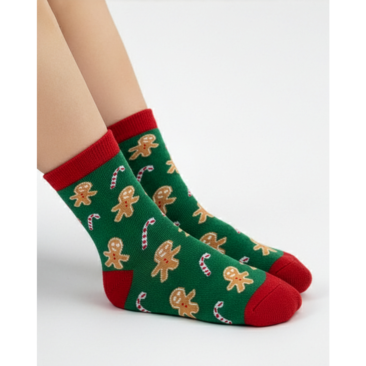 Socks - Green with gingerbread men ADULTS & KIDS