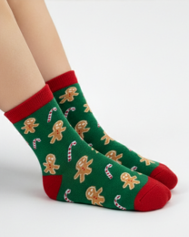 Socks - Green with gingerbread men ADULTS & KIDS
