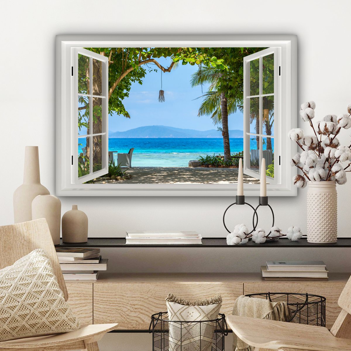 Pintura de lienzo - Decoración de pared - Vista - Boom - Sea - Palmada - Colinas - Playa - Azul