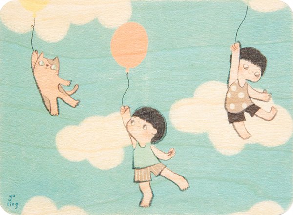 Kinderen 3 wolken kleine houten kaart