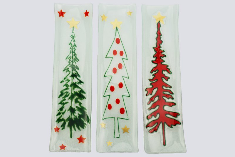 Xmas U Shape Long set of 3 42x11 Green, Red & White Xmas Trees Set of 3